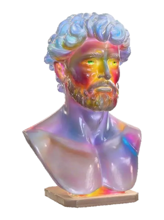 A statue of david, crafted from large, angular fragments of intensely colored… - Fragmented 3D model, vytvořený pomocí AI