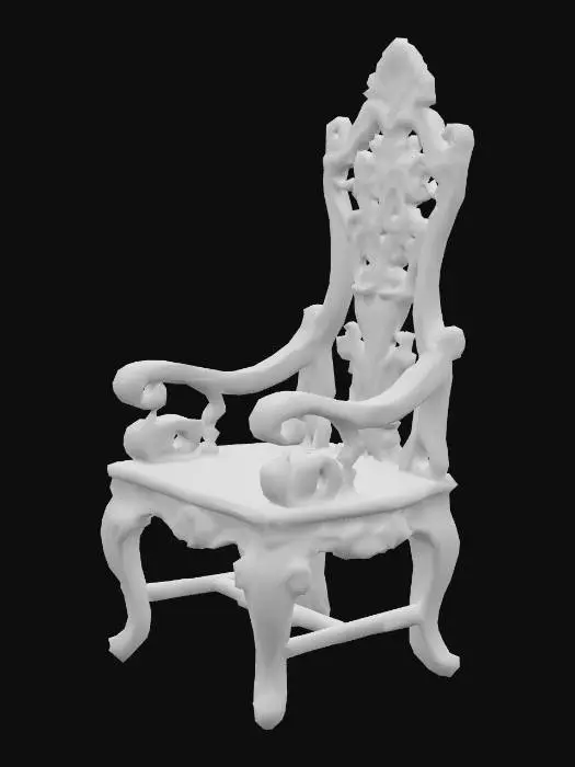 3D model for A carved wooden chair, polished and shiny, with intricate details.