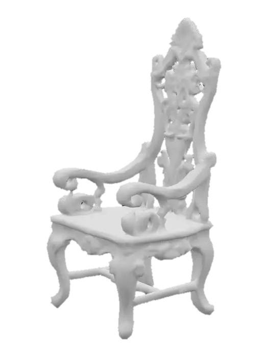 3D model for A carved wooden chair, polished and shiny, with intricate details. 