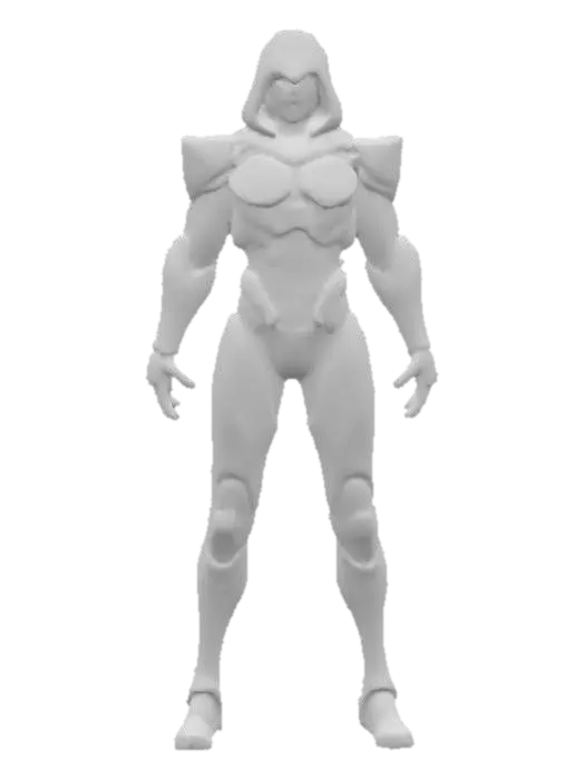 3D model for a warrior character, tight non-loose fitting clothing, stylized humanoid character, A-Pose. No weapon. 