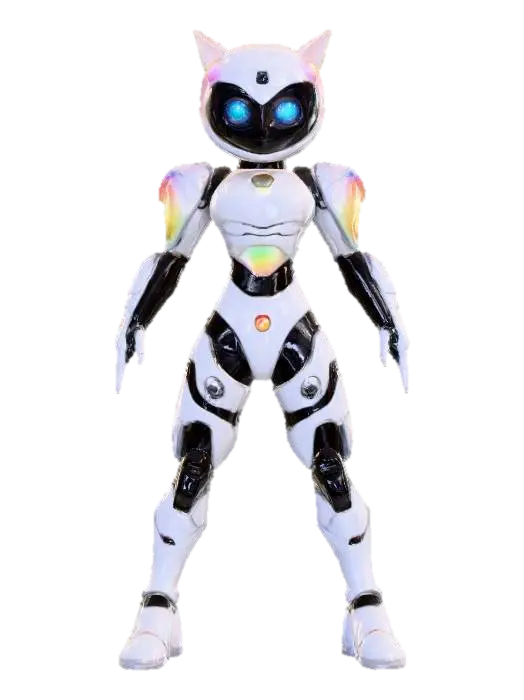 Modello 3D A cute Protogen character with no tail. A-Pose. cybernetic shiny white futuristic…, generato dall’IA