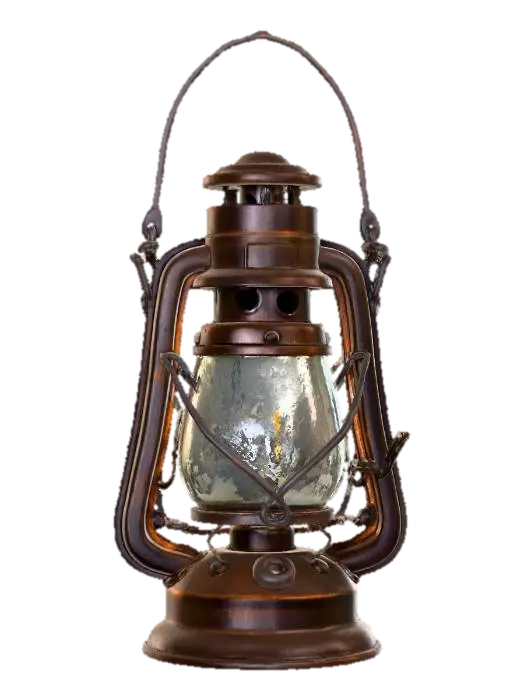 โมเดล 3D ของ A vintage-style lantern prop, crafted from rusted, dark metal with intricate, skeletal… สร้างโดย AI