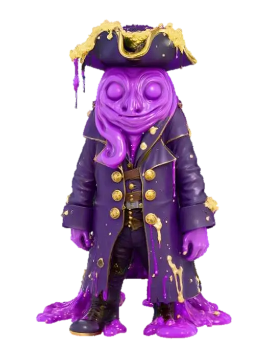A swashbuckling humanoid slime character, configured as a pirate, its body a robust… 3D model, vytvořený pomocí AI