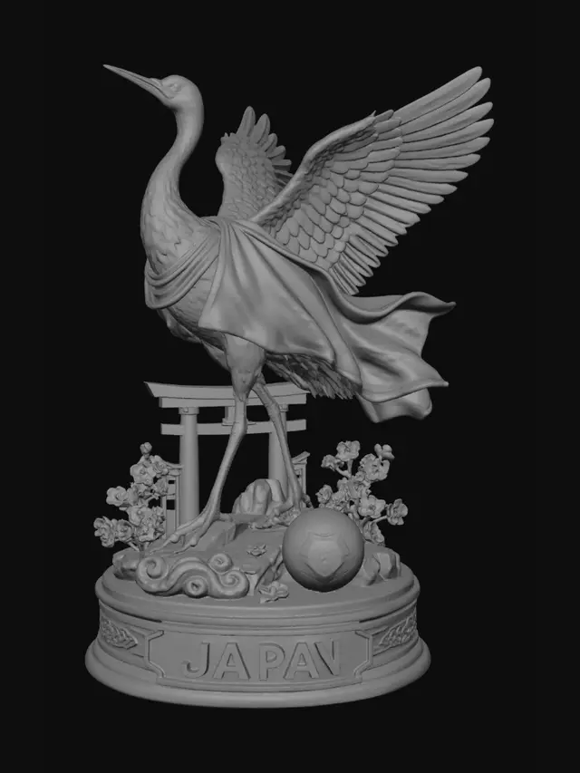 3D model for Flag-Wrapped Crane of Japan