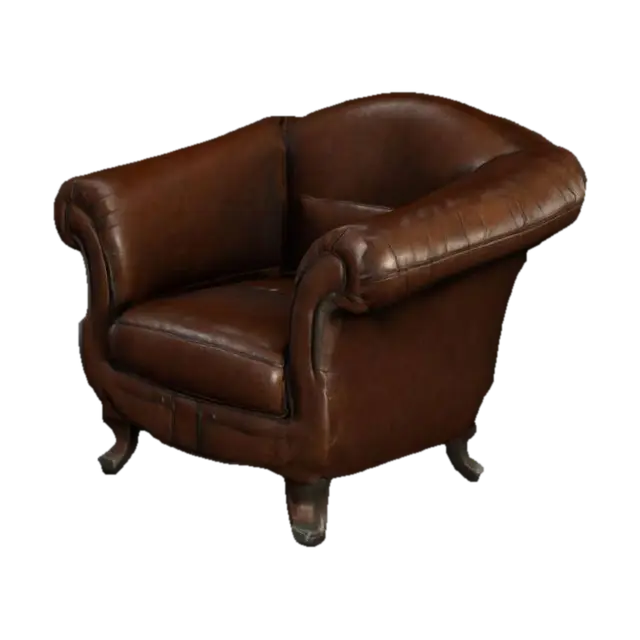chinese old, rugged brown leather armchair, ultra realistic in low poly. 3D model, vytvořený pomocí AI