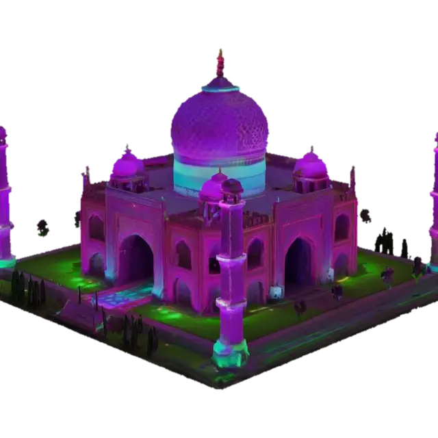 [India] Cyberpunk Taj Mahal glowing with neon lights - Asia 3D model, vytvořený pomocí AI