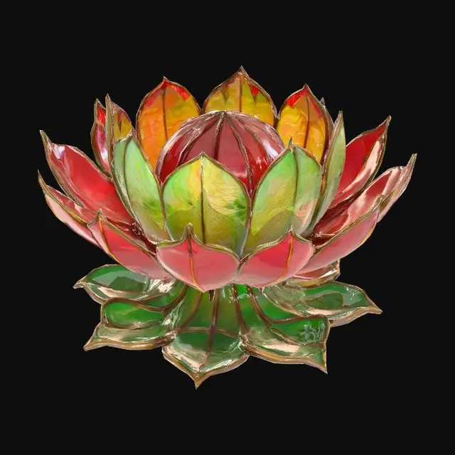 3D model for A shiny jagged Stained glass 3D portrait of a lotus flower, in an embossed painting surface,
with beautiful colors