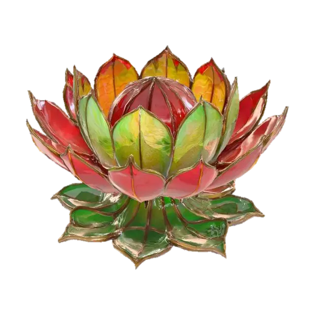 3D model for A shiny jagged Stained glass 3D portrait of a lotus flower, in an embossed painting surface,
with beautiful colors