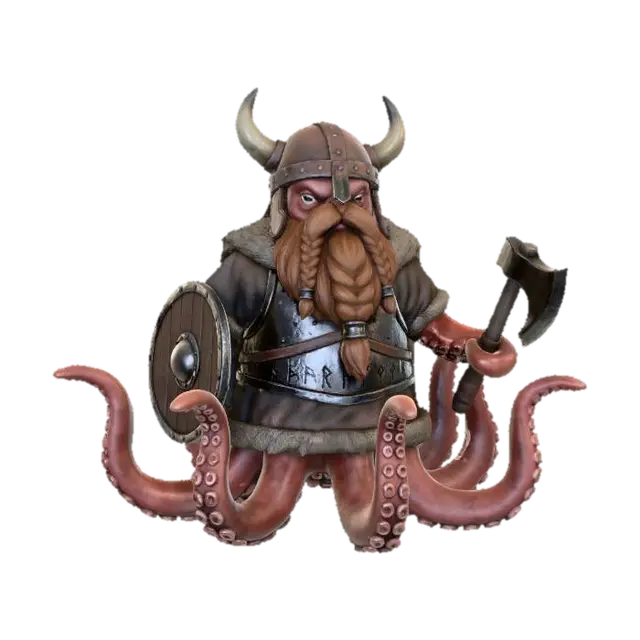 Krakenbound Dwarf Warrior - Kraken 3D model, vytvořený pomocí AI