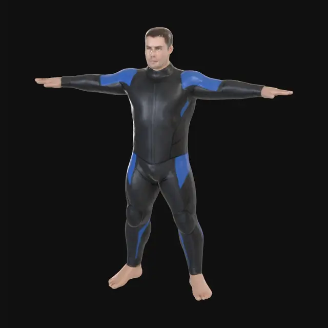 3D model for Black and Blue Exosuit in T-Pose