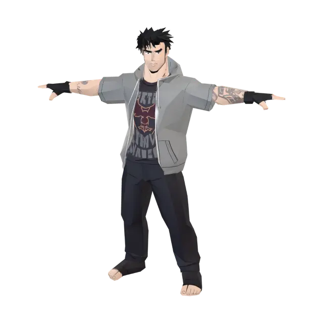 T-Pose Vigilante 3D model, vytvořený pomocí AI