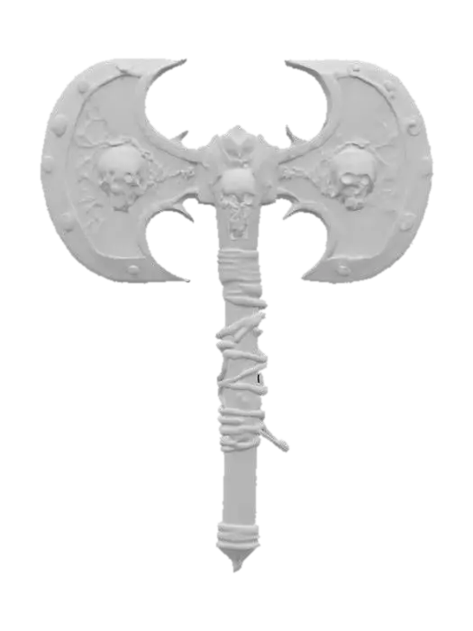 3D model for Fantasy barbarian's axe.  Decorated with skulls and demonic runes.  