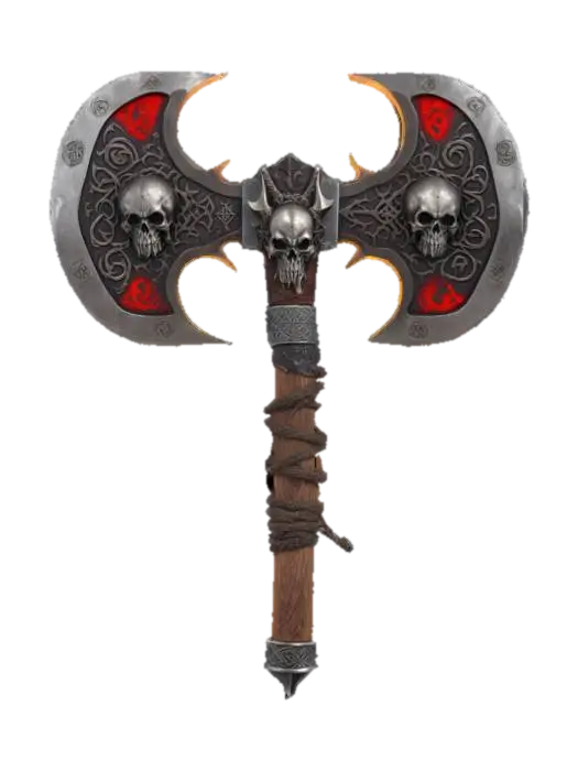 3D model for Fantasy barbarian's axe.  Decorated with skulls and demonic runes.  