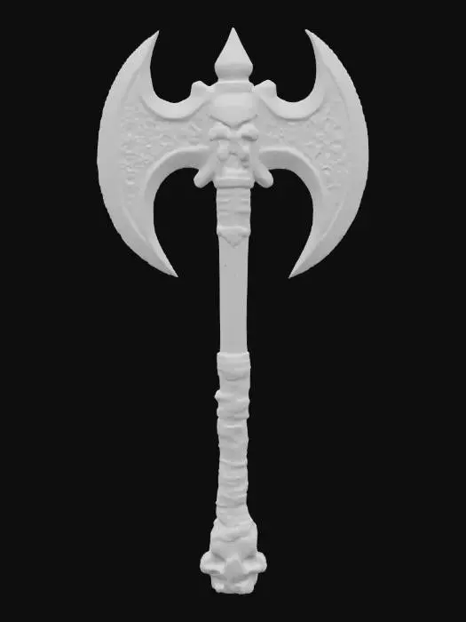 3D model for Fantasy barbarian's axe.  Decorated with skulls and demonic runes.  