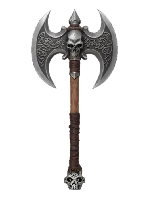3D model for Fantasy barbarian's axe.  Decorated with skulls and demonic runes.  