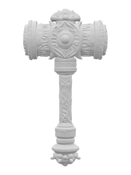 3D model for A large ornate Warhammer of a paladin worshiping a thunder god.
The hammer is decorated with sapphires and diamonds and has the image of the god's face for decoration