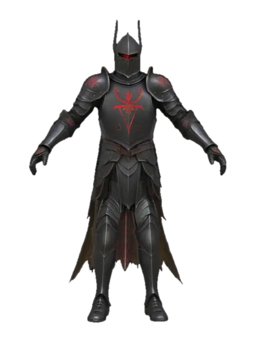 Dark Enigma Knight 3D model, vytvořený pomocí AI