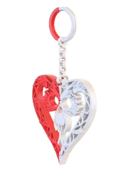 Set of 10 creative 3D printable keychains. Themes: heart, star, lightning bolt,… 3D-model, gegenereerd door AI