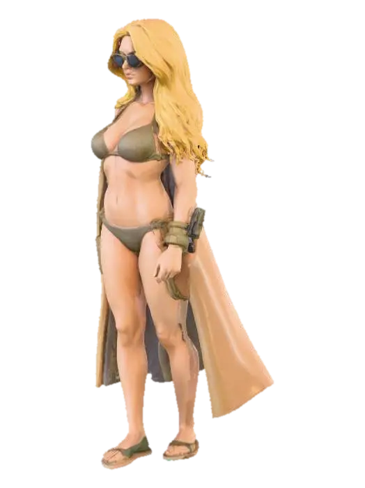 3D printable sexy statue of a blonde heroine inspired by Mockingbird in a summer… - Premium 3D model, vytvořený pomocí AI