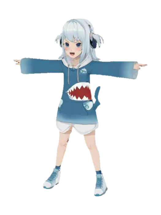 Gwar Gura - Hololive 3D model, vytvořený pomocí AI