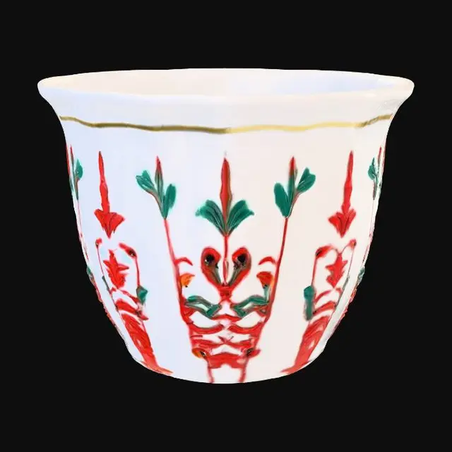 3D model for Ceramic Teacup with Red and Green Pattern