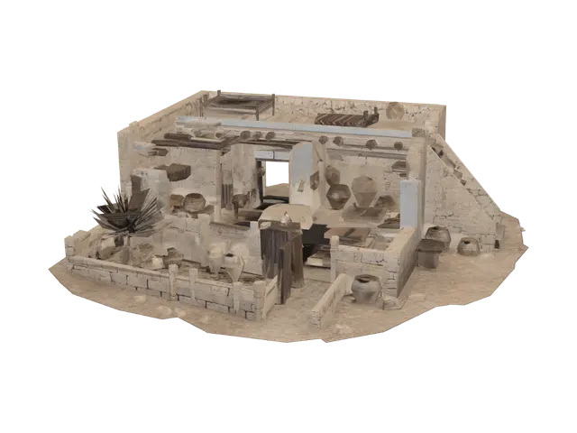 Desert Workshop - Courtyard 3D model, vytvořený pomocí AI