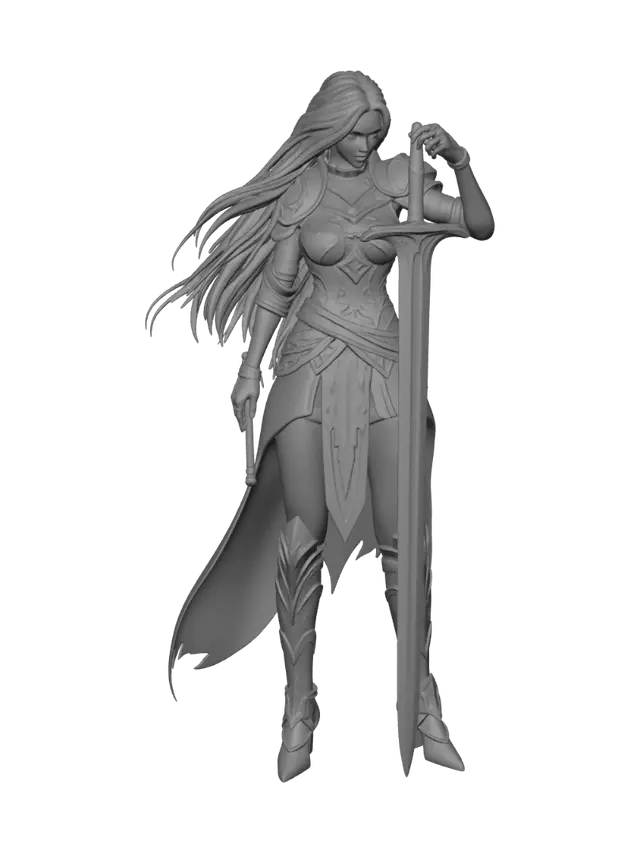 3D model for Kannst du mir eine nackte weibliche schönheit, mit einen schwert in der hand drucker