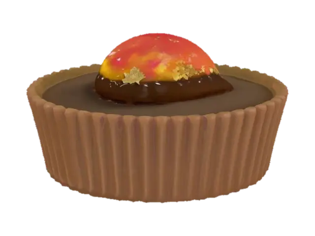 A miniature tart with a crisp chocolate crust filled with velvety dark chocolate… 3D model, vytvořený pomocí AI