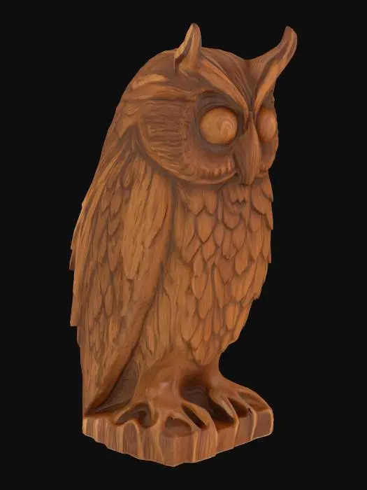 3D model for Generate a highly detailed 3D model of a single carved wooden home décor item. It should showcase natural texture and tones of wood—walnut, oak, or teak—with visible grain, chisel marks, and polished or matte finishes.