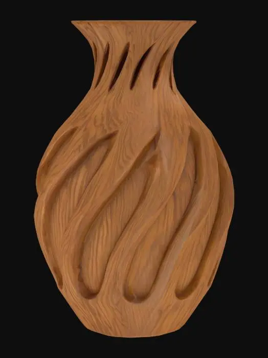 3D model for Generate a highly detailed 3D model of a single carved wooden home décor item. It should showcase natural texture and tones of wood—walnut, oak, or teak—with visible grain, chisel marks, and polished or matte finishes.
