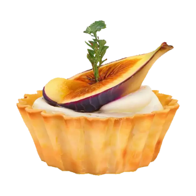 A bite-sized tart shell—golden, crisp, fluted—filled with whipped mascarpone (smooth,… 3D model, vytvořený pomocí AI