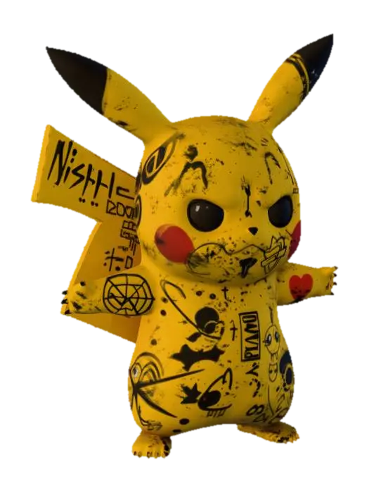Graffiti Pikachu 3D model, vytvořený pomocí AI