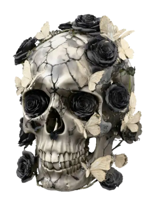 A hyper-detailed gothic decorative skull made of dark stone, cracked and aged,… - Butterflies 3D model, vytvořený pomocí AI