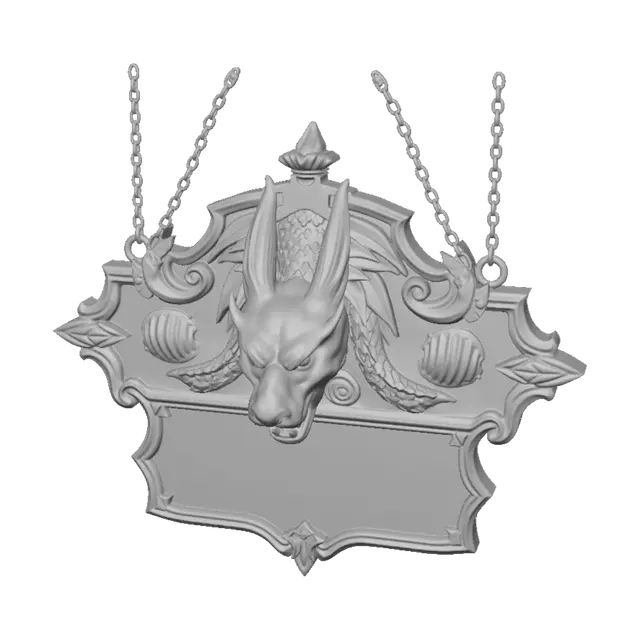 3D model for Hanging tavern sign for a bookshelf, with a dragon head