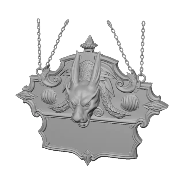 3D model for Hanging tavern sign for a bookshelf, with a dragon head