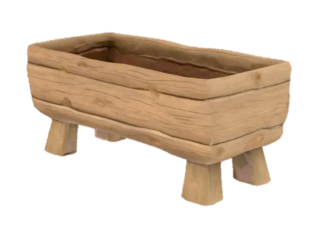 A rustic, low-poly wooden feeding trough, perfect for farm animals and sharing the… 3D model, vytvořený pomocí AI
