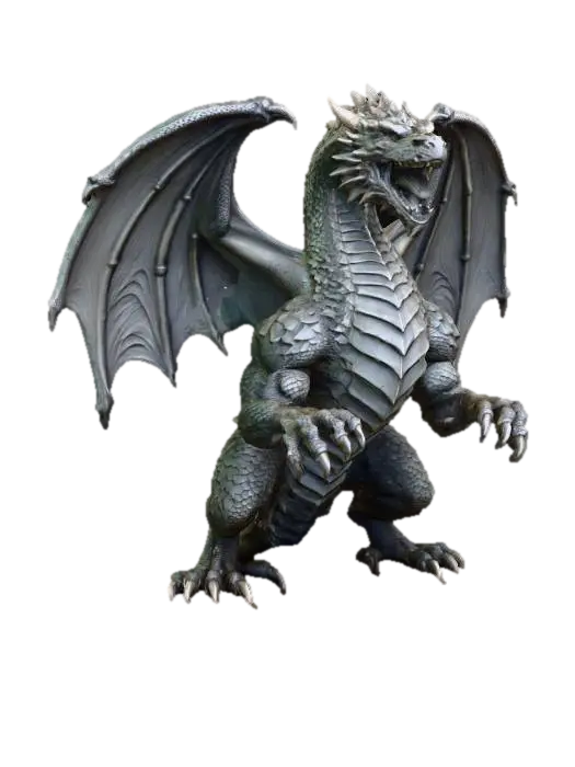 An incredibly detailed stone dragon statue stands majestically on its two powerful… - Gargoyle 3D model, vytvořený pomocí AI