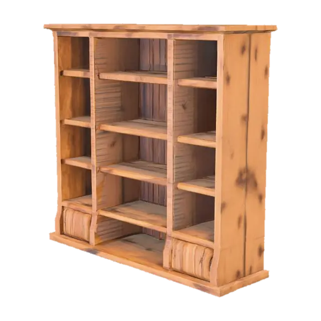 A stylized wooden bookcase with a simple yet charming design. Made of thick,… - Shelves 3D model, vytvořený pomocí AI