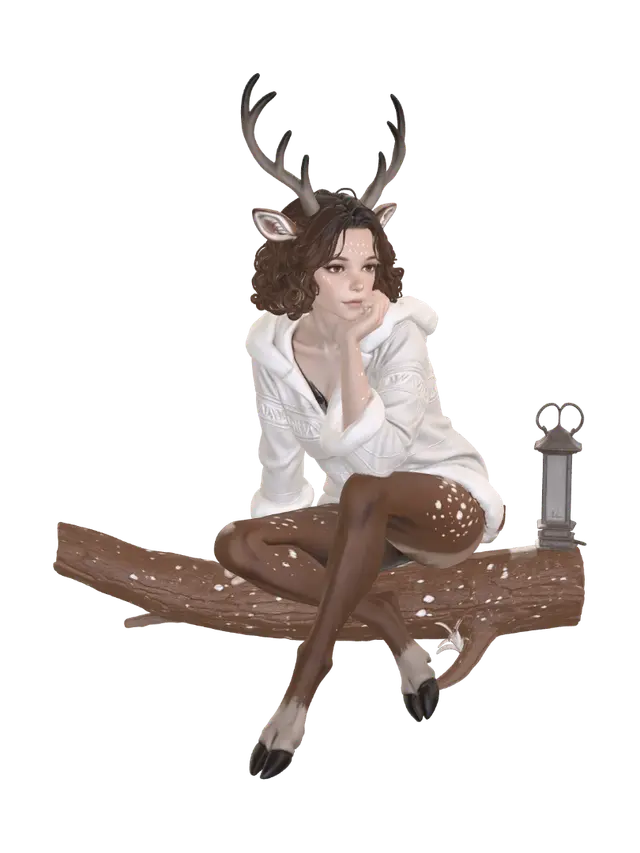 Moonlit Doe Maiden - Fawn 3D model, vytvořený pomocí AI