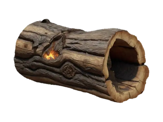 A dead hollow log, Game Assets, Wood, Ultra Realistic, Highly Detailed - Asset 3D model, vytvořený pomocí AI