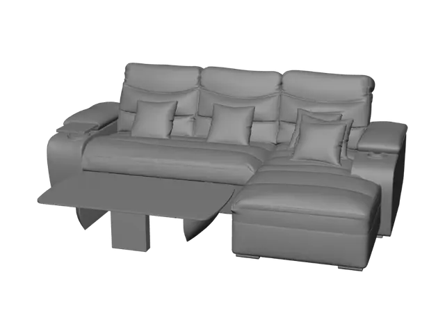 3D model for Gray L-shaped sectional with marble coffee table