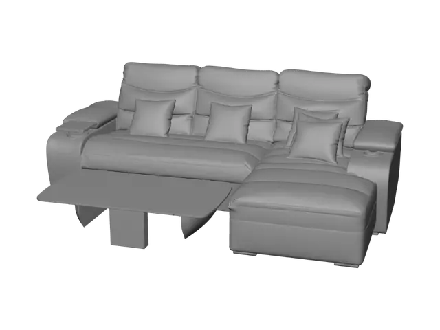 3D model for Gray L-shaped sectional with marble coffee table