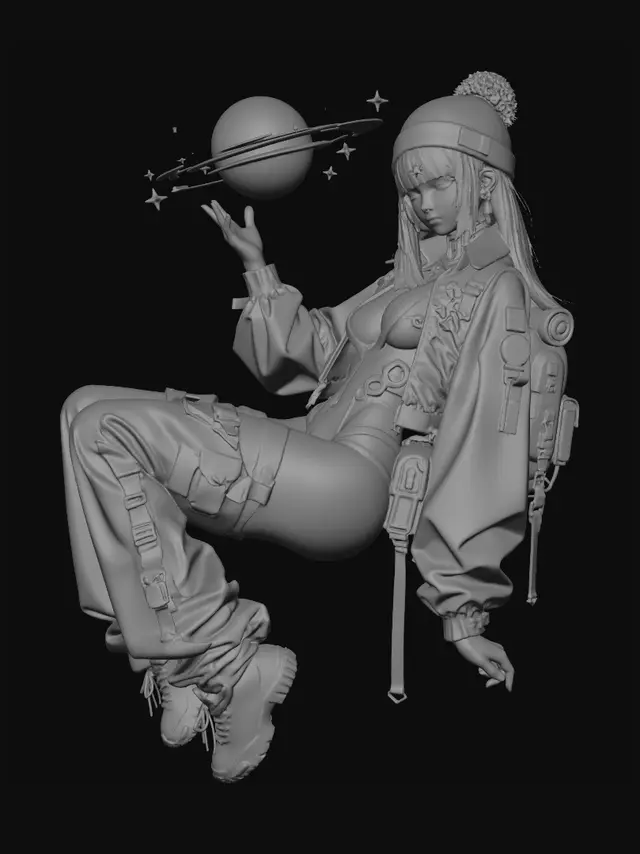 3D model for Luna and the Ringed Moon