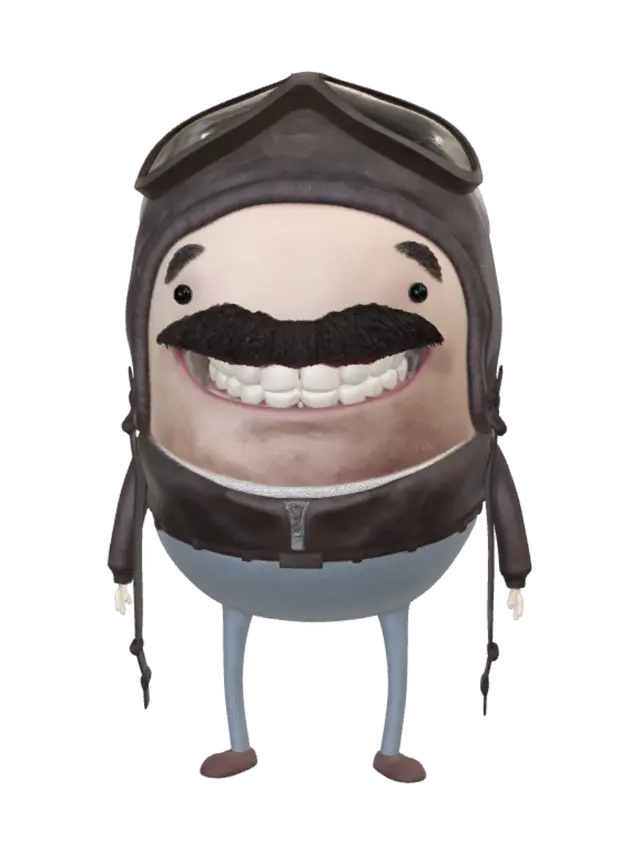 The Grinning Aviator 3D model, vytvořený pomocí AI