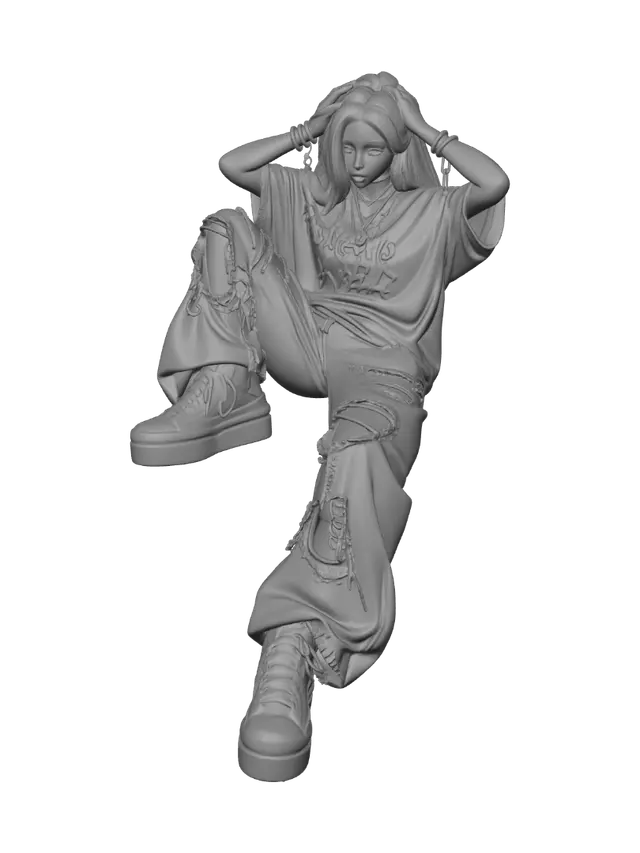 3D model for Edgy Rebel in Ripped Denim