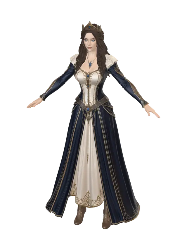 Modello 3D Queen of the Azure Court - Cg, generato dall’IA