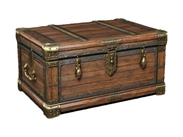 ultra detailed and realistic rectangular wooden chest with metal embellishments and… - Aged 3D model, vytvořený pomocí AI
