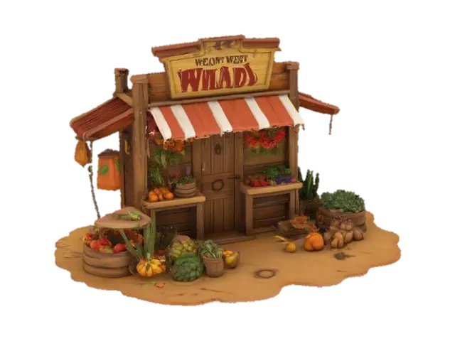 Wild West Market Scene - Town 3D model, vytvořený pomocí AI