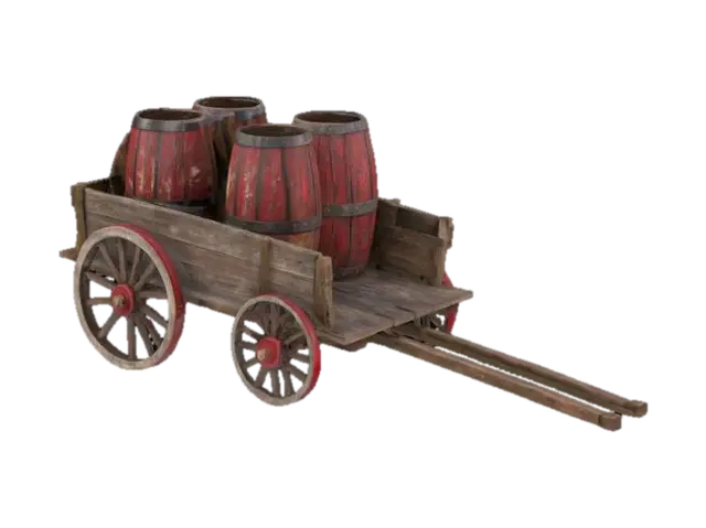 Modèle 3D Wooden Cart with Barrels, généré par IA
