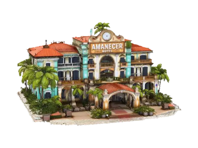 Amanecer Hotel 3D model, vytvořený pomocí AI